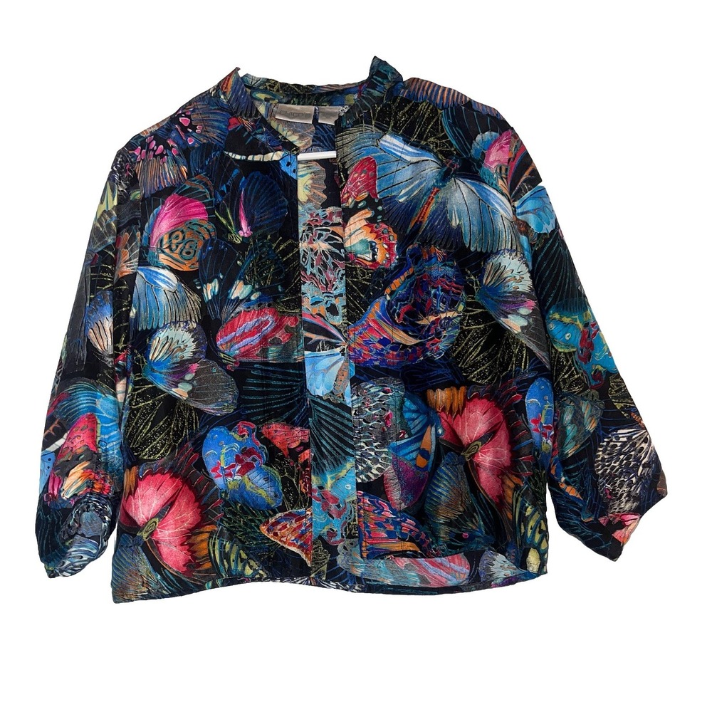 Vtg Chico's silk butterfly  Lt Weight Blazer ‎ Sz 1